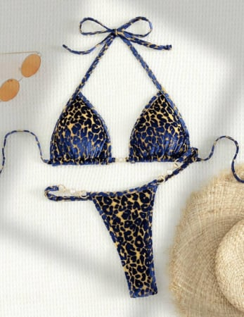 Costum de baie 2 piese albastru nude Leopard Bikini [4]