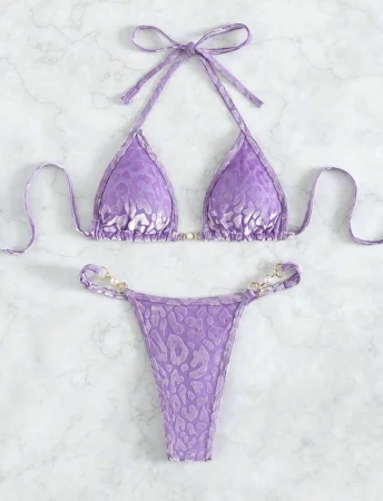 Costum de baie 2 piese mov Leopard Bikini [4]