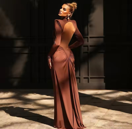 Rochie lunga maro Lacie [1]