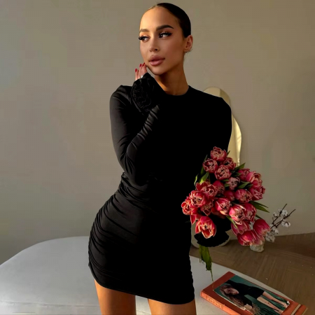 Rochie mini mulata cu trandafiri neagra Katya [4]