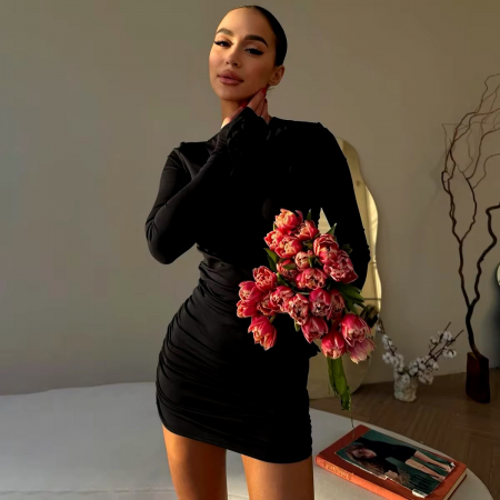 Rochie mini mulata cu trandafiri neagra Katya [5]