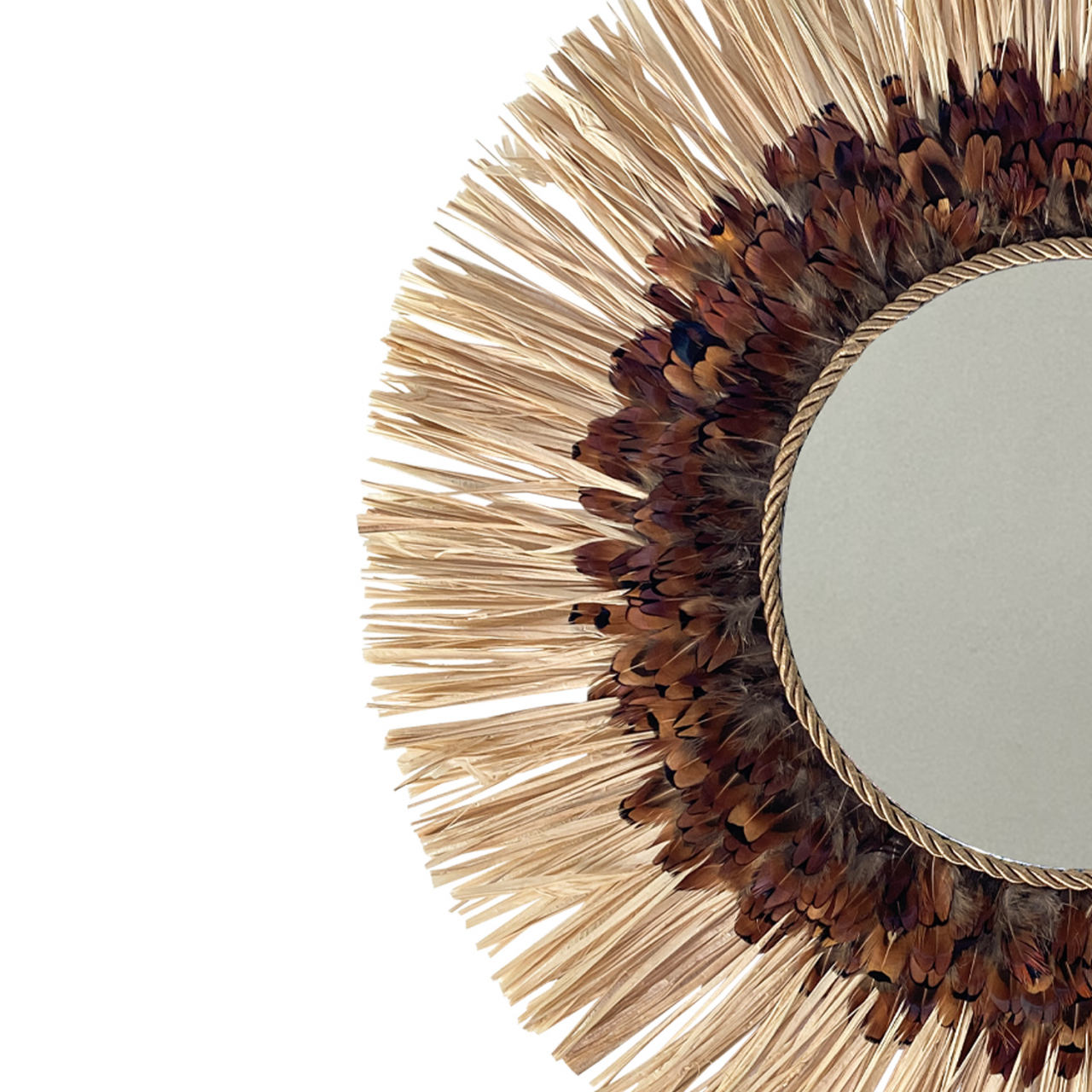 Oglinda decorativa cu rafie și pene PEACOCK, 50-52 cm [2]