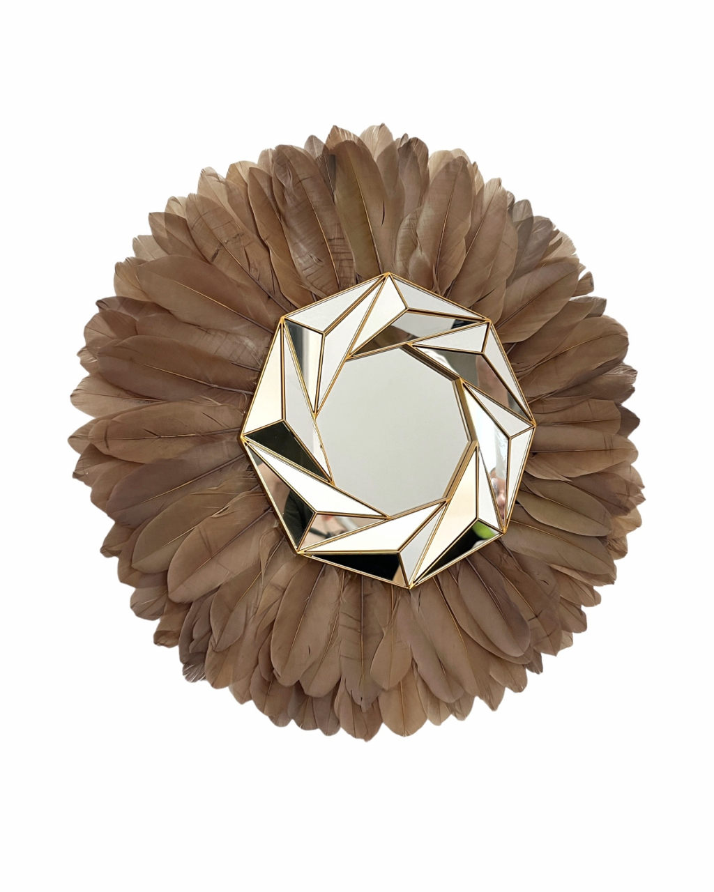 Oglinda decorativa de perete cu pene cafenii CREMY, 50-55 cm [2]