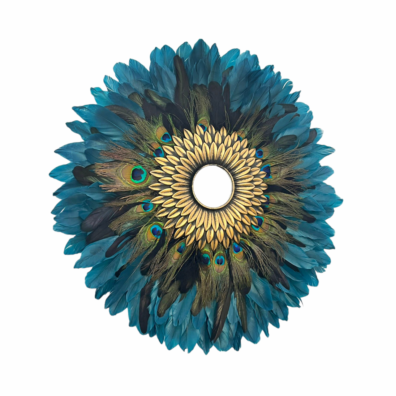 Oglinda decorativa de perete cu pene turcoaz NATTY, 55-58 cm [2]