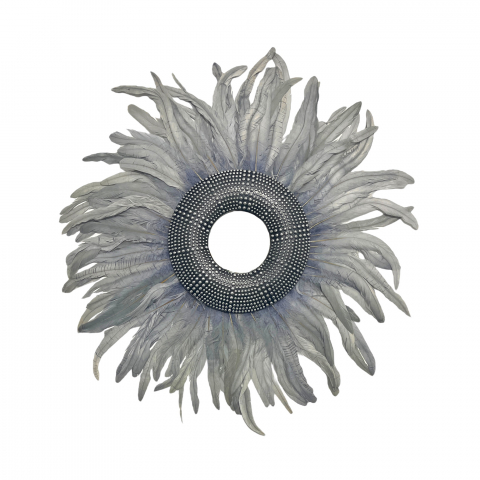 HOL - Oglinda decorativa de perete cu pene gri RUSTER, 65cm