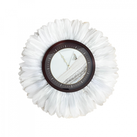 Ceasuri de perete - Ceas decorativa de perete cu pene albe BUTTERFLY WHITE, 65 cm