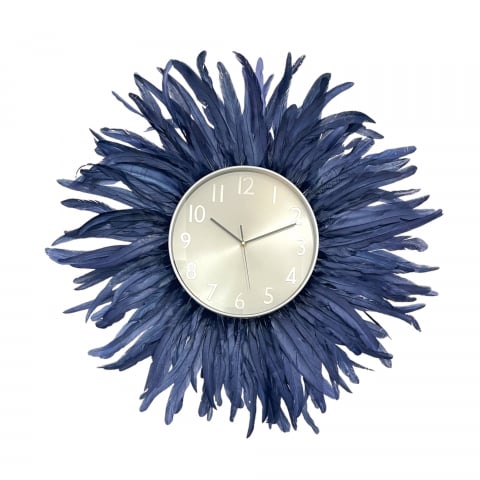 Ceasuri de perete - Ceas decorativ de perete cu pene albastre BLUE, 70-75 cm