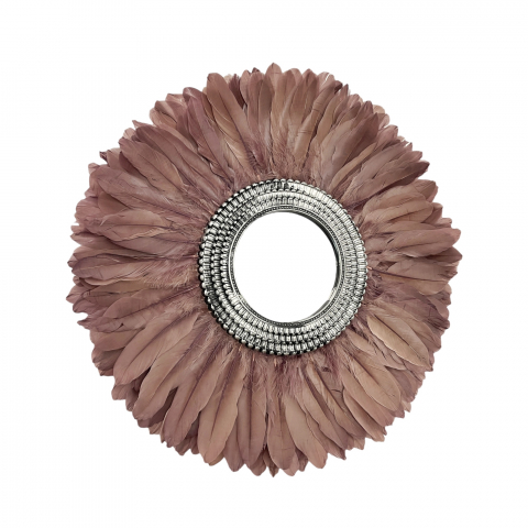 Oglinda decorativa de perete cu pene roz pudra ARETTE PINKY, 55 cm [1]