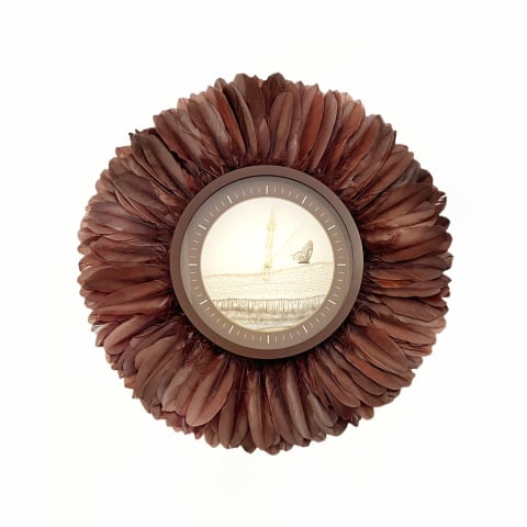 Ceasuri de perete - Ceas decorativa de perete cu pene maro BUTTERFLY, 65 cm