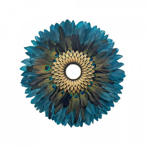 Oglinzi cu pene - Oglinda decorativa de perete cu pene turcoaz NATTY, 55-58 cm