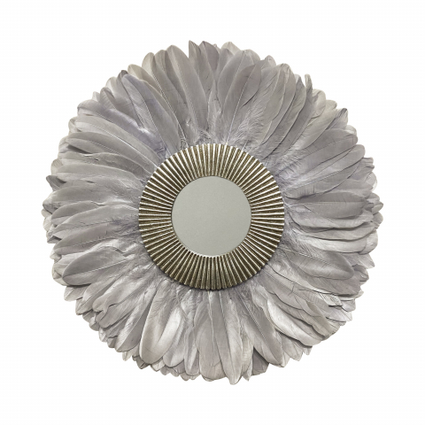 Oglinzi cu pene - Oglinda decorativa de perete cu pene gri SELENA GREY, 50 cm