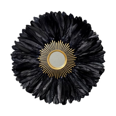 Oglinzi cu pene - Oglinda decorativa de perete cu pene negre SUNNY, 45-50 cm