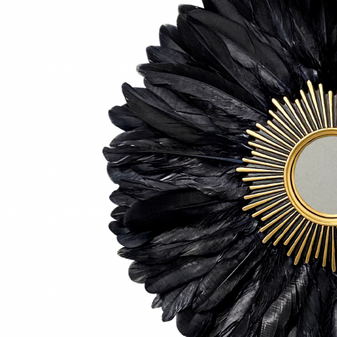 Oglinda decorativa de perete cu pene negre SUNNY, 45-50 cm [1]