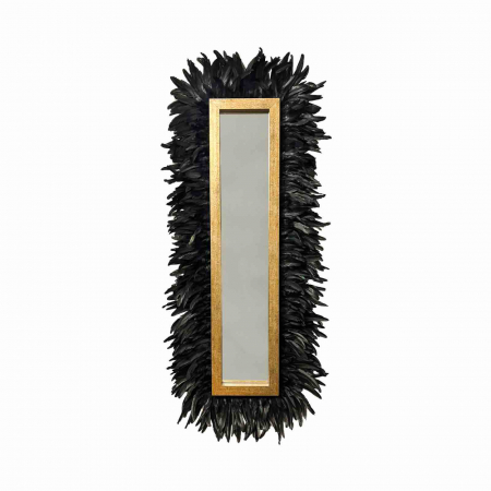Oglinda decorativa de perete, dreptunghiulara cu pene negre ELLA, 170 X 70 cm          