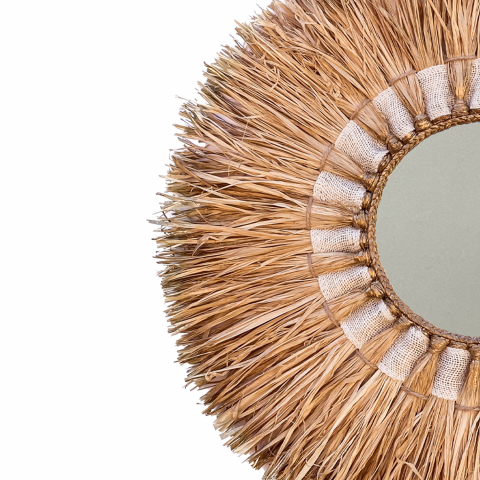 Oglinda decorativa împletită manual din rafie RAFFIA GOLD, 55 cm [1]