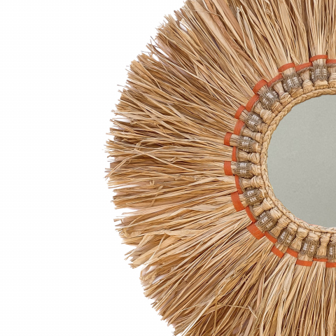 Oglinda decorativa împletită manual din rafie RAFFIA ORANGE, 45-47 cm [1]