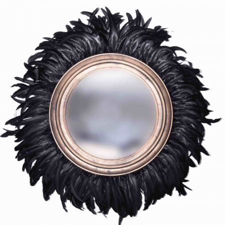 Oglinda decorativa de perete cu pene negre LORETTE, 100 cm