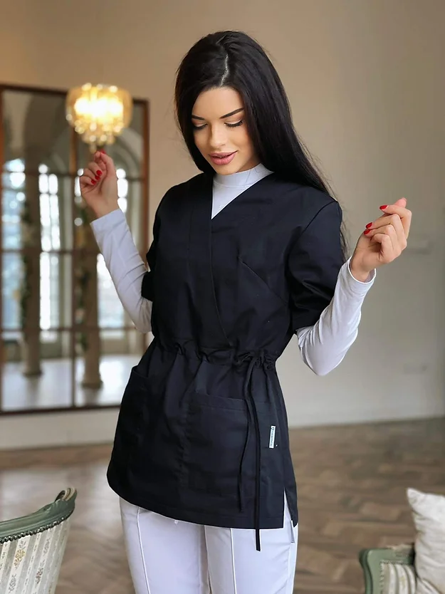 Bluze Medicale - Bluză medicală model Linda* Negru elastan