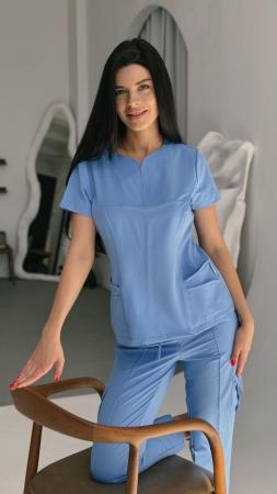 Pantaloni Medicali - Pantaloni medicali model Linda 5B *Albastru elastan