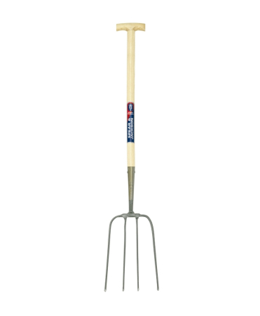 Unelte specializate ferma - Furca fan cu 4 coarne otel carbon, coada lemn, maner T lemn, Spear & Jackson Neverbend Professional