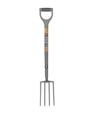 Furci si greble - Furca sapat ingusta cu 4 coarne inox, coada lemn, maner D plastic, Spear & Jackson Neverbend Stainless