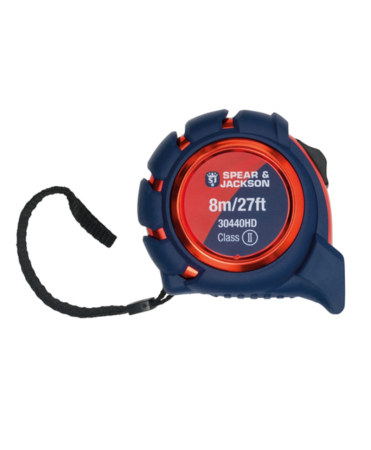 Unelte de masurat - Ruleta 8 m Heavy Duty cu protectie de cauciuc, corp metalic, Spear & Jackson