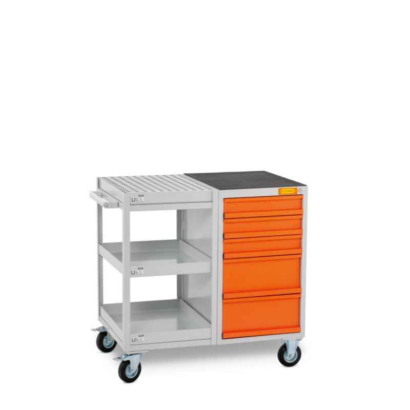 Carucior de atelier cu 3 tavi de colectare, sertare si 1 covoras antiderapant [1]