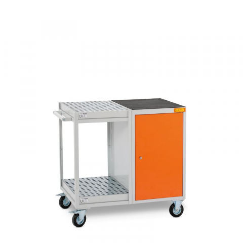 Carucioare de atelier - Carucior de atelier cu 2 tavi de colectare cu gratare perforate, 1 compartiment si 1 covoras antiderapant