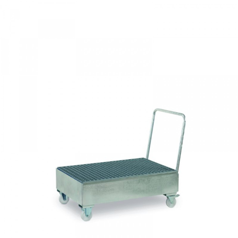 Cuve de retentie - Cuva de retentie metalica galvanizata, cu gratar, pe roti, volum 205 l, 135x81x109 cm