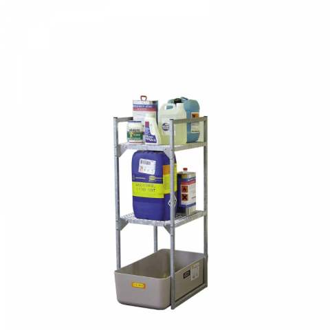 Stocare substante periculoase - Raft suport pentru butoaie Type 120, cu 2 polite, cuva GRP 65 litri