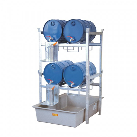 Stocare substante periculoase - Raft suport pentru butoaie Type 400, Model 2, 4x60 litri, cuva GRP 220 litri - v1