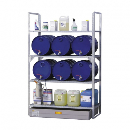 Stocare substante periculoase - Raft suport pentru butoaie Type 540, 6x60 litri, cuva GRP 150 litri