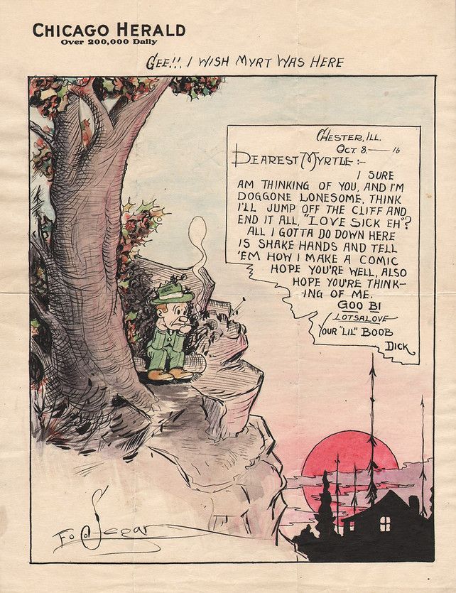 Scrisori celebre - de la desenatorul lui Popeye, Elzie Segar, către iubita sa, Myrtle Johnson