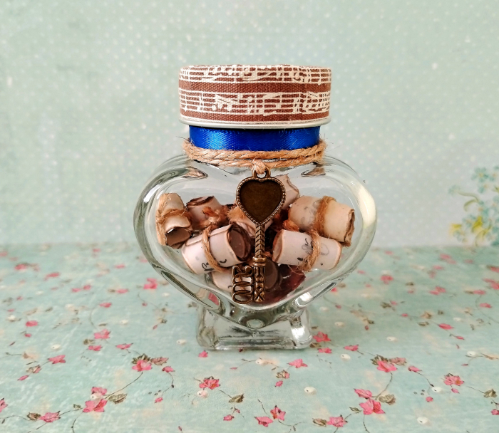 Scrisoare cadou pentru iubit - tip puzzle în  mini-borcan inimă [1]