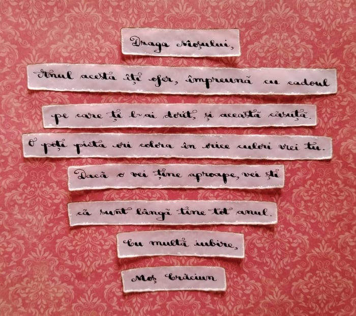 Scrisoare de la Moș Crăciun pentru copii - mesaj scris pe bilețele din hârtie de calc, în căsuță din praf ceramic [2]