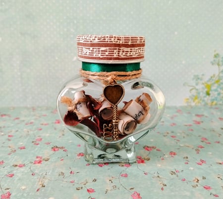 Scrisori cadou tip puzzle - bilețele în mini-borcane - Scrisoare cadou pentru soț - tip puzzle în mini-borcan inimă