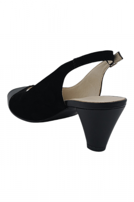 Sandale damă eleganți, piele naturală cu piele întoarsă, vârf decupat, toc conic, negru [3]