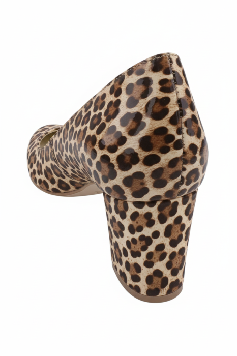Pantofi damă piele lăcuită bej cu imprimeu leopard, toc 6 cm [2]