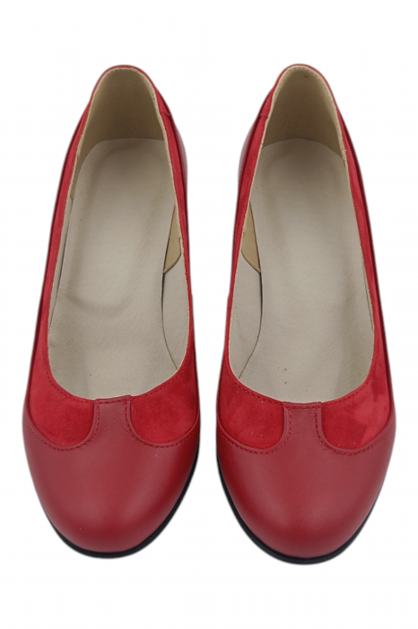 Pantofi damă eleganți, piele naturală, vârf rotund, toc gros mediu, roșu [4]