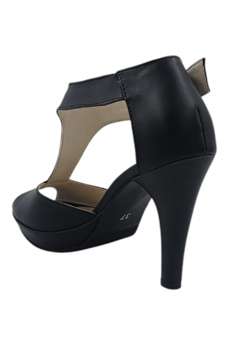 Sandale damă elegante, piele naturală, vârf decupat, cataramă lată, negru [3]