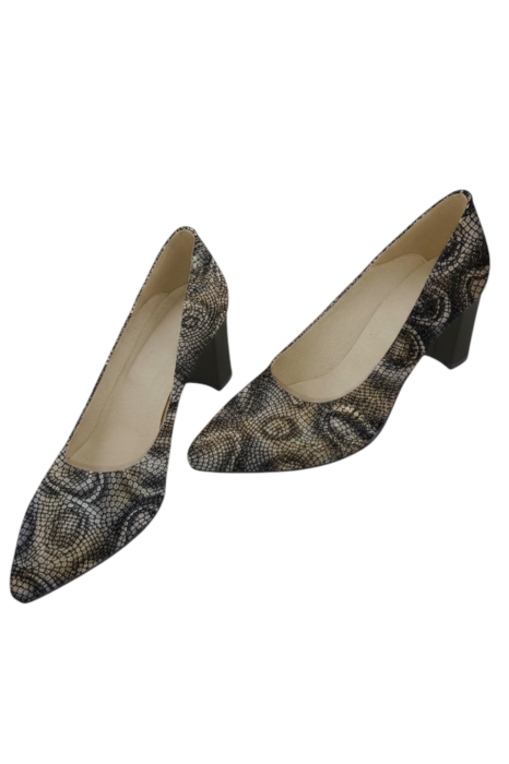Pantofi damă din piele naturală cu toc masiv și imprimeu abstract multicolor [5]