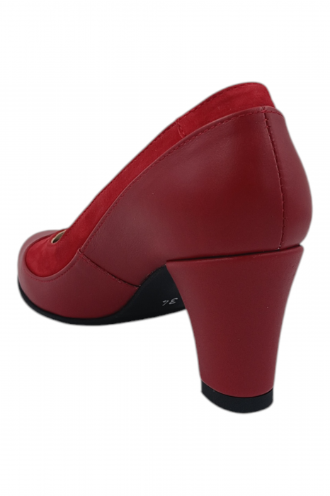 Pantofi damă eleganți, piele naturală, vârf rotund, toc gros mediu, roșu [3]