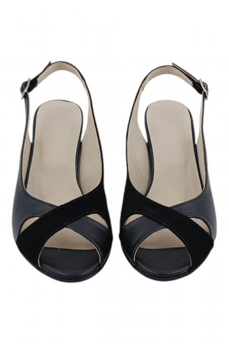 Sandale damă eleganți, piele naturală cu piele întoarsă, vârf decupat, toc conic, negru [4]