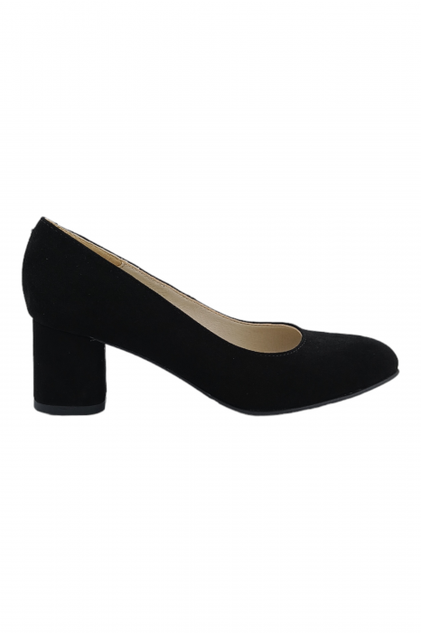 Pantofi damă eleganți, piele naturală velur, varf migdalat, toc gros îmbrăcat, negru. SANDALI [2]