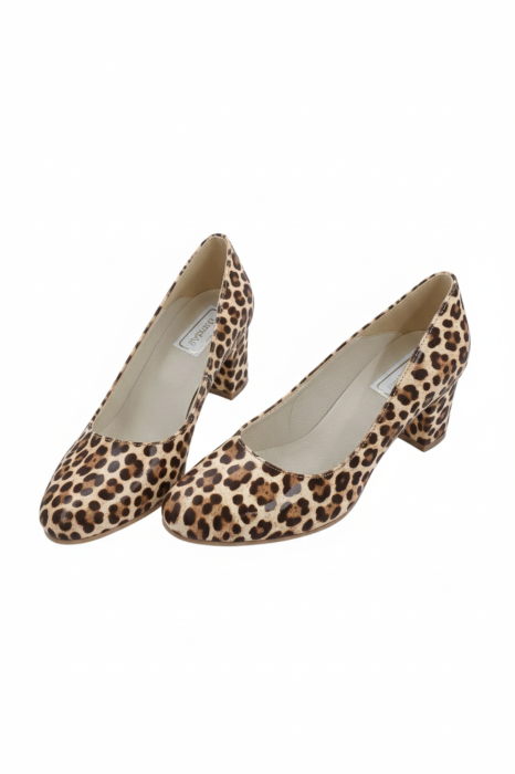 Pantofi damă piele lăcuită bej cu imprimeu leopard, toc 6 cm [4]