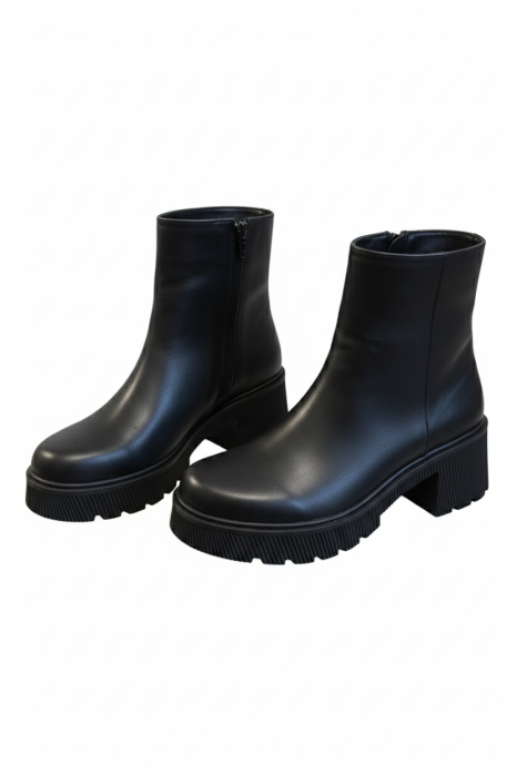 Ghete damă negre din piele naturală box cu talpă masivă [5]