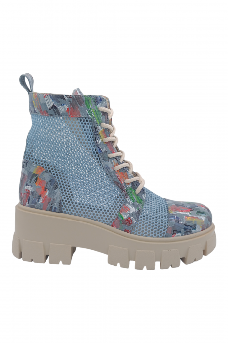 Ghete damă casual, piele naturală, plasă aquamarin, talpă ușoară, crampoane mari, bleo pictat, SANDALI [2]