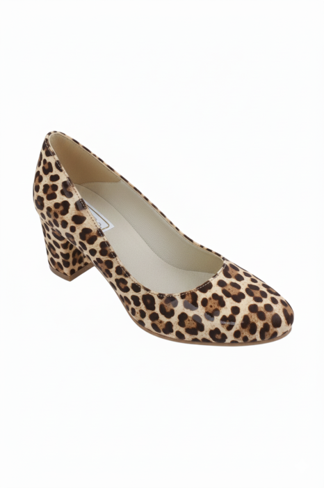 Pantofi damă piele lăcuită bej cu imprimeu leopard, toc 6 cm [3]