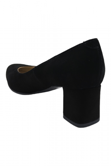 Pantofi damă eleganți, piele naturală velur, varf migdalat, toc gros îmbrăcat, negru. SANDALI [3]