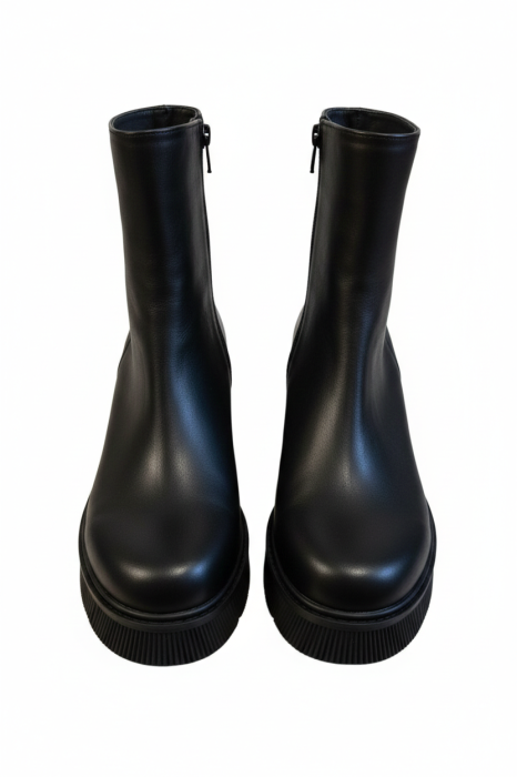 Ghete damă negre din piele naturală box cu talpă masivă [4]